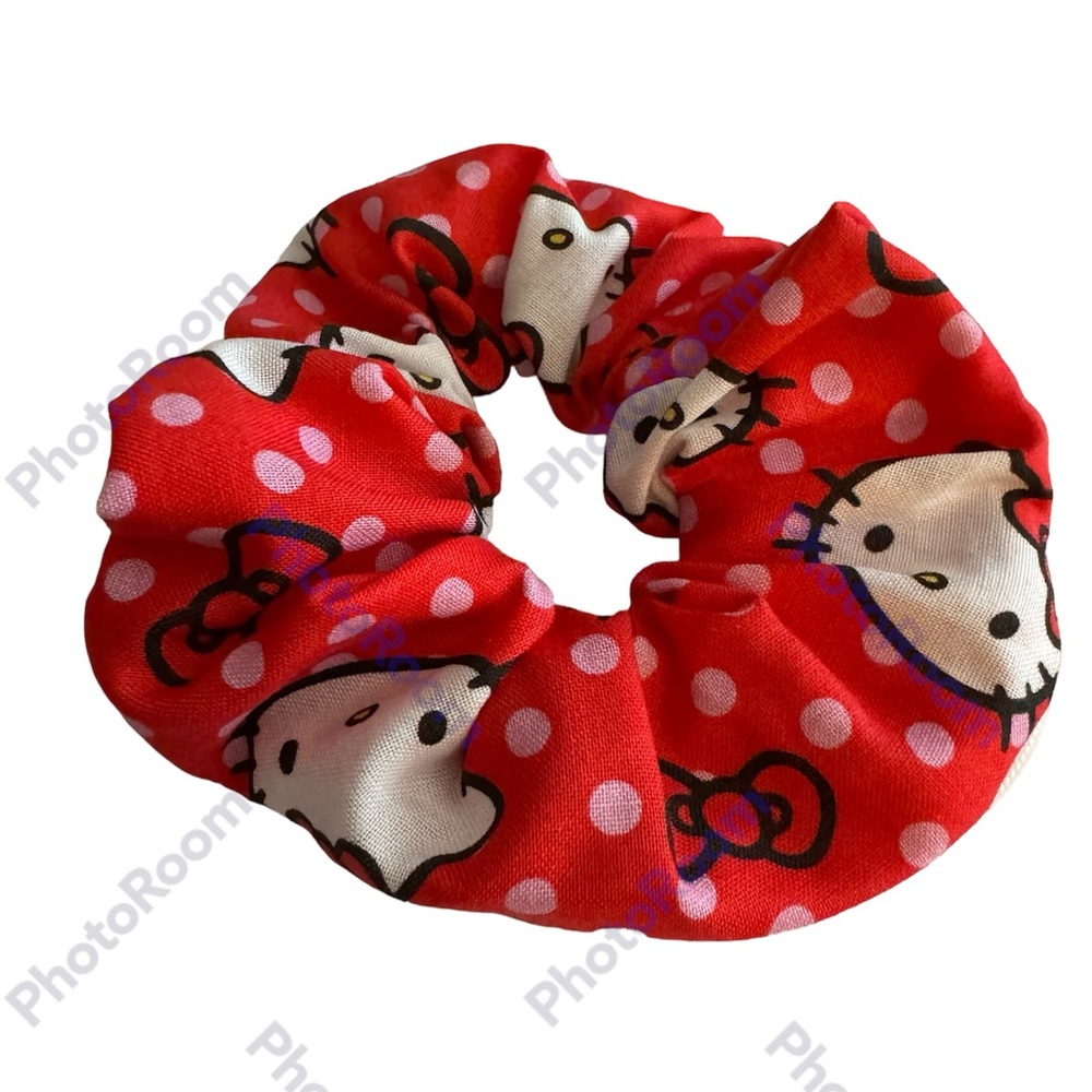 Hello Kitty zipper scrunchie hand made USA red cotton rare print summer beach